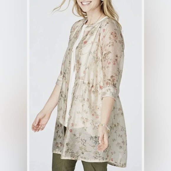 J.Jill Barley Floral Sheer Linen Blend Jacket Tunic Top Long Sleeve Size 1X - Picture 1 of 11